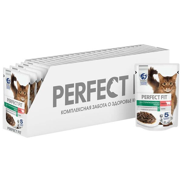 Корм для стерилизованных кошек Perfect Fit Говядина в соусе (упаковка 28 шт.)
