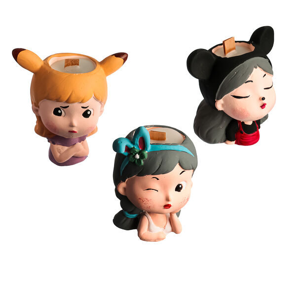 Свеча в подсвечнике, в форме лица, гипс, парафин, 10х8 см, 3 дизайна