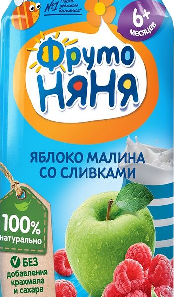 Пюре ФрутоНяня яблоко-малина со сливками с 6 месяцев, 250г