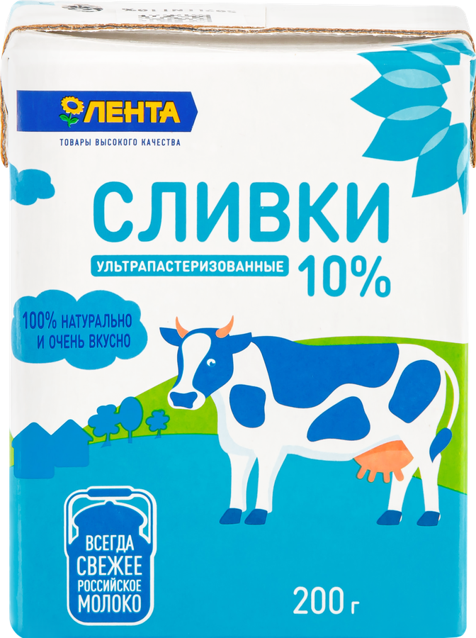 

Сливки ЛЕНТА 10%, без змж