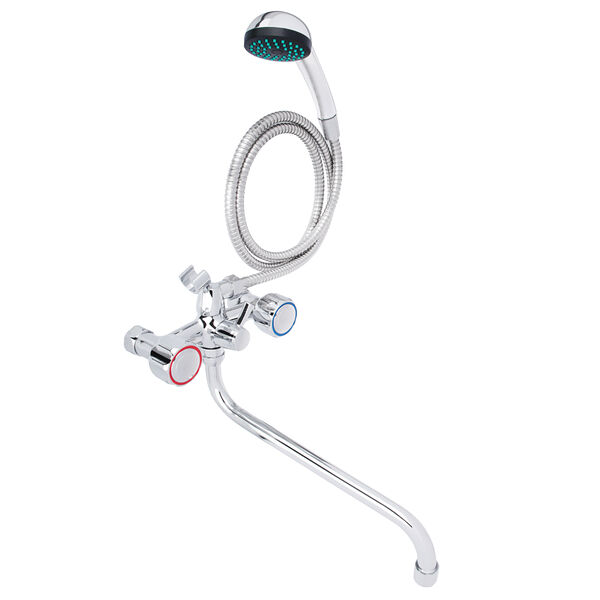 Союзкран смеситель для ванны с душем, круглый излив 30см, кер. кран-буксы 1/2, хром, цинк