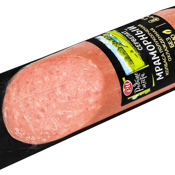 Колбаса полукопченая Родные места Сервелат Мраморный