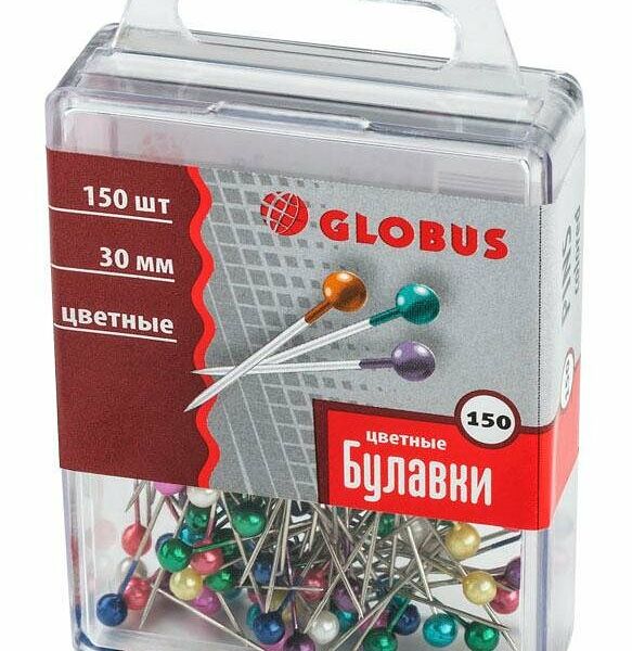 Булавки для пробковых досок Глобус 30 мм 150 шт цвет ассорти, пласт.бокс