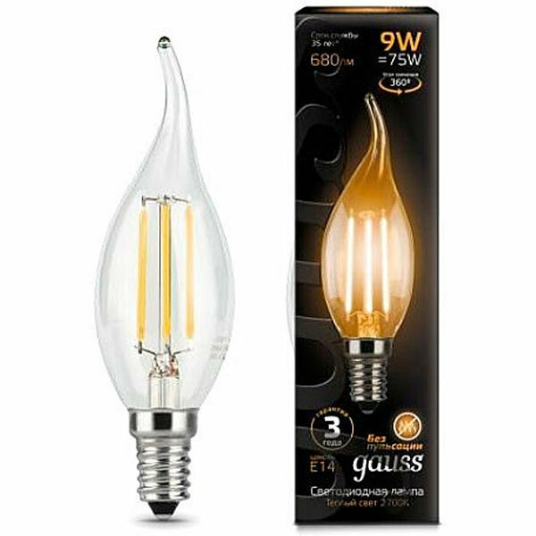 Светодиодная лампа Gauss Black Filament LED Candle Tailed E14 9W 2700K 104801109