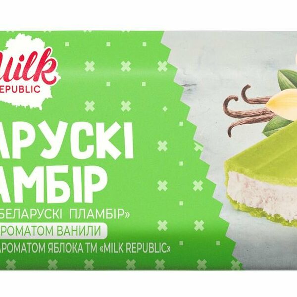 Мороженое Milk Republic Беларуский пломбир с ароматом ванили в оболочке из фруктового льда яблоко БЗМЖ 70 г
