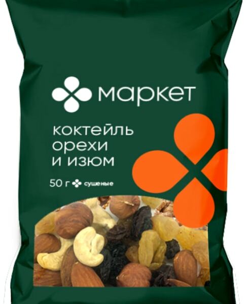 Смесь Маркет Коктейль Орехи и изюм сушеные 50г