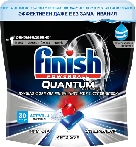 

Капсулы для посудомоечной машины Finish Quantum Ultimate, бесфосфатные, 30 шт