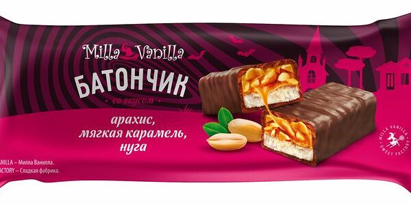 Батончик Milla Vanilla глазированный со вкусом арахис, мягкая карамель, нуга 50г