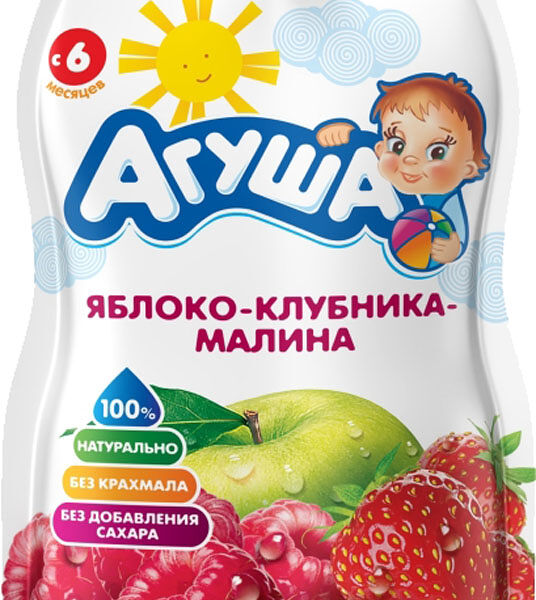 Агуша пюре яблоко-малина-шиповник фруктово-ягодное детское 90 г