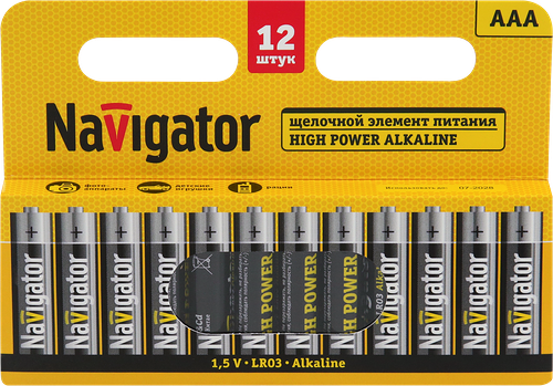 Элементы питания Navigator 95 160, щелочные, ААА, Арт. NBT-NE-LR03-BP12, 12шт