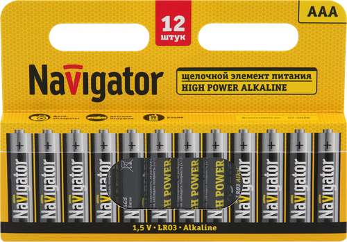 

Элементы питания Navigator 95 160, щелочные, ААА, Арт. NBT-NE-LR03-BP12, 12шт