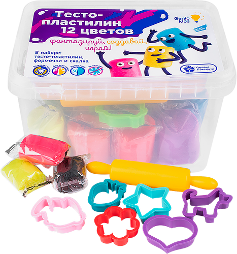 Тесто-пластилин с формочками и скалкой, 12 цветов ТМ Genio Kids (Дженио Кидс)