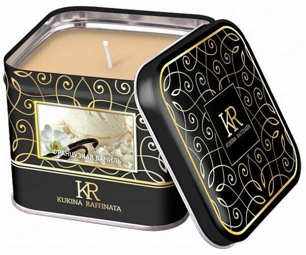 Свеча ароматизированная в жестяной банке Французская ваниль, 6,5х7,5 см ТМ Kukina Raffinata (Кукина Раффината)