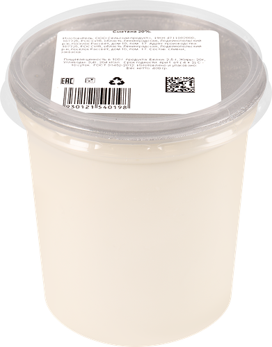 Сметана АГРОФИРМА РАССВЕТ 20%, без змж, 400г