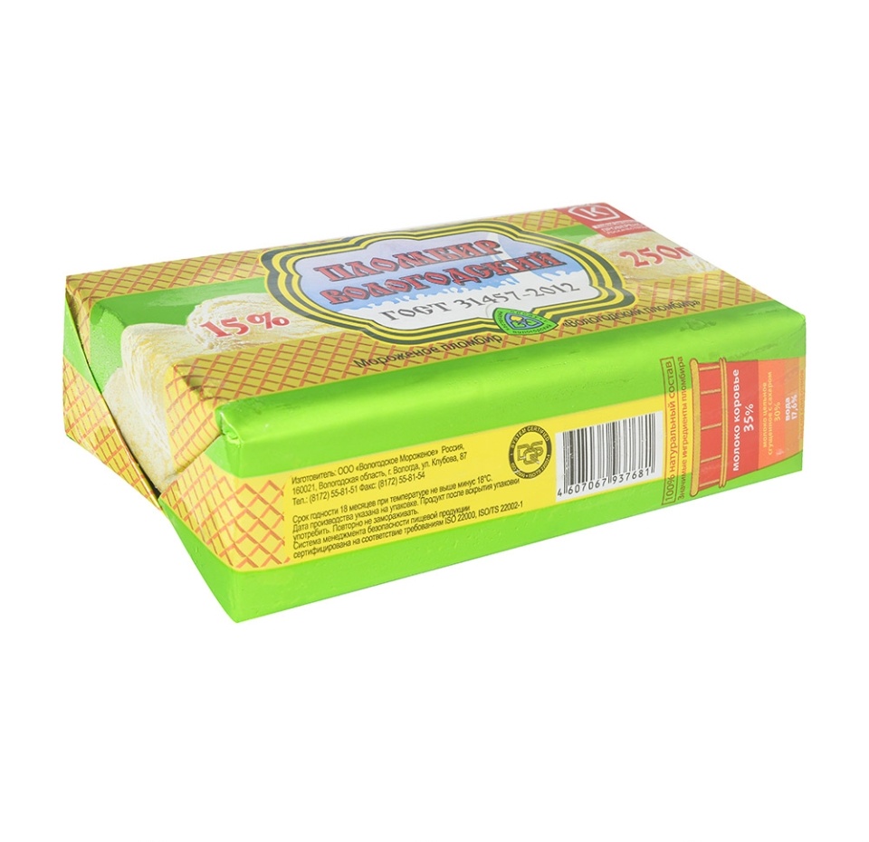 

Мороженое Пломбир Вологодский 15% 250 г