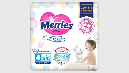 Подгузники Merries размер L 9-14 кг 54 шт