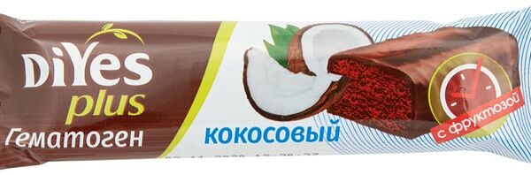 Гематоген DiYes Plus Кокосовый с фруктозой 35г