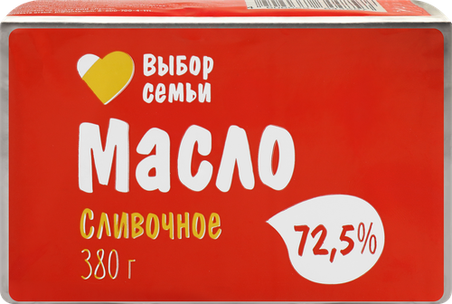

Масло сливочное Выбор Семьи 72,5%, без змж, 380г