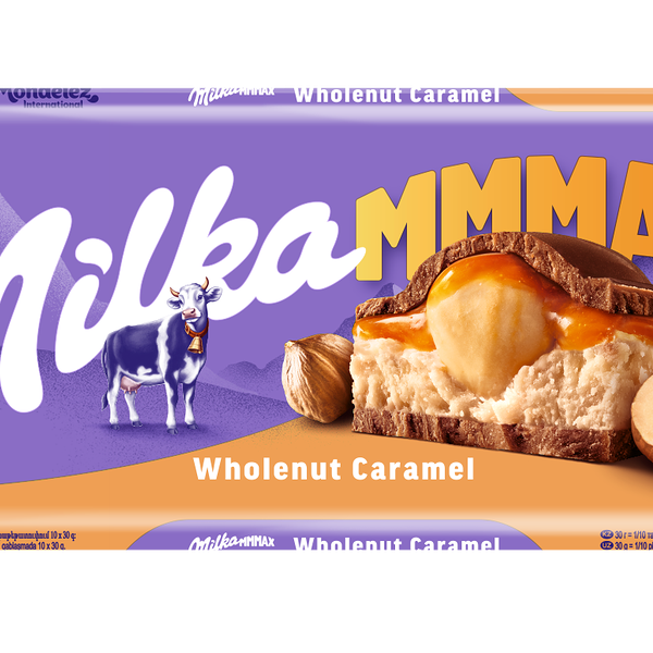 Шоколад молочный Milka Mmmax с молочной и карамельными начинками и обжаренным цельным фундуком, 300г