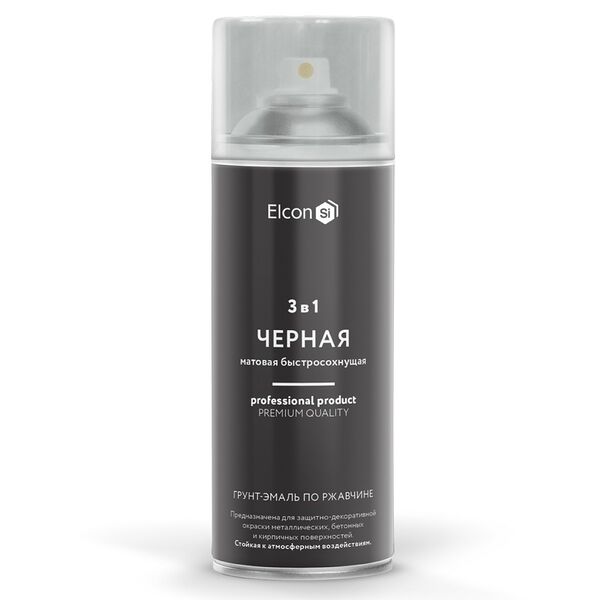 Грунт-эмаль по ржавчине Elcon 3в1, матовая, черная, 520 мл, аэрозоль