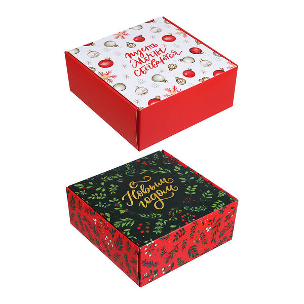 Сноу бум коробка подарочная, бумажная, складная, 20x20x8 см, 2 дизайна, арт 1, в ассортименте