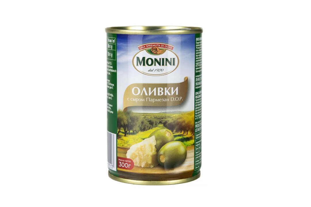 

Оливки зеленые Monini с сыром Пармезан 300 г