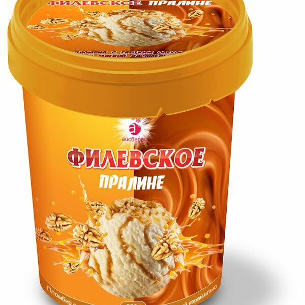Мороженое пломбир Филёвское пралине с грецким орехом и мягкой карамелью 550 г