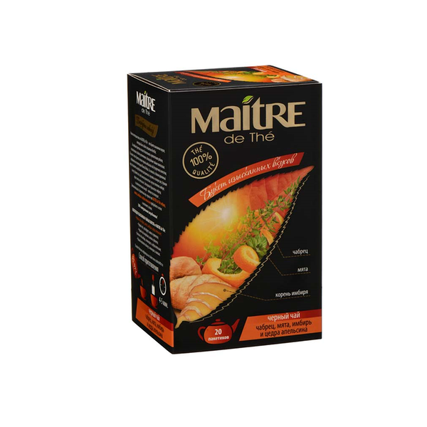Чай черный Maitre de The Букет изысканных вкусов чабрец-мята-имбирь-цедра апельсина в пакетиках 20 шт