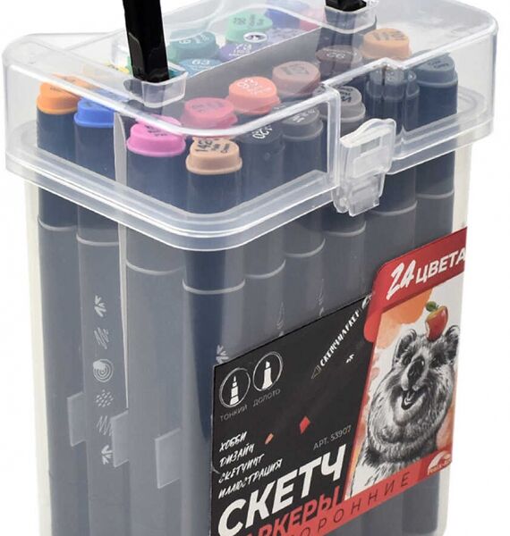 Набор скетчмаркеров двусторонних Квокка 24 цвета