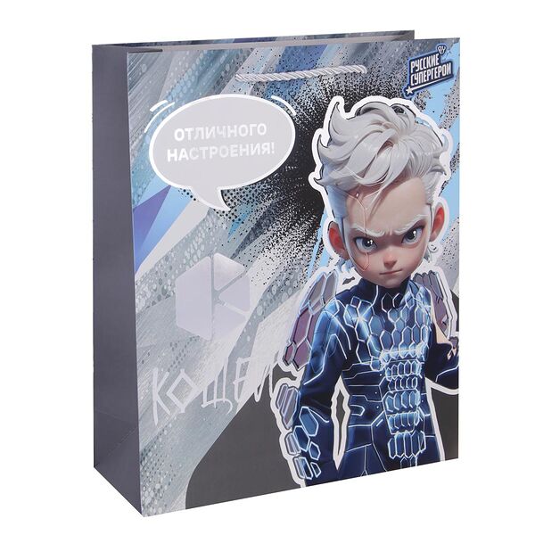 By пакет подарочный, высококачеств.бумага, тиснение фольгой, 26х32х10см, кощей