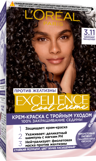 

L’Oréal Paris Стойкая крем-краска для волос "Excellence Cool Crème", оттенок 3.11, Ультрапепельный, Темно-Каштановый 192 мл