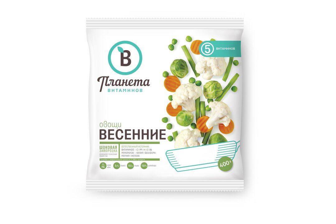 

Смесь овощная Планета Витаминов Овощи Весенние 400 г Продукт замороженный