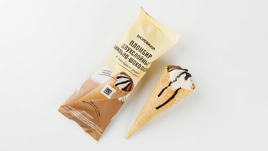 Пломбир двухслойный ванильно-шоколадный в рожке (Продукт замороженный)