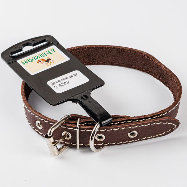 Ошейник для собак HOMEPET кожаный простой простроченный 32-42 см., Коричневый