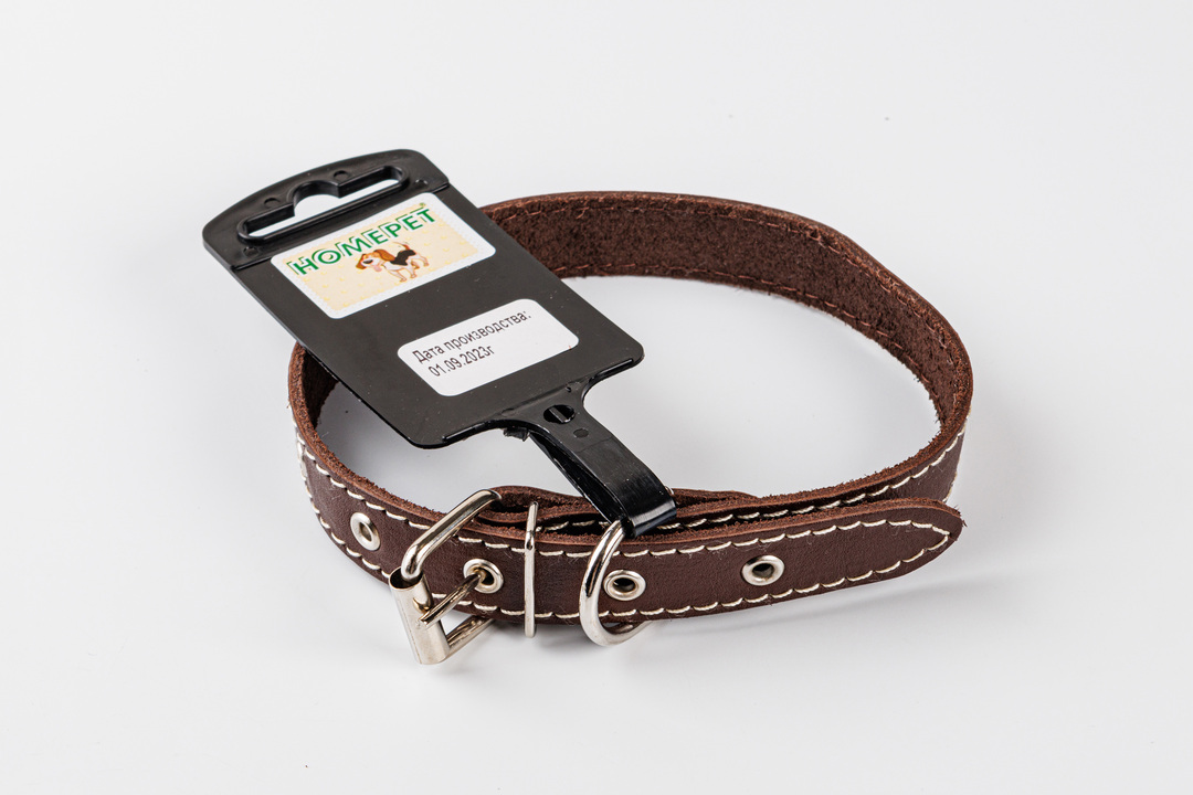 

Ошейник для собак HOMEPET кожаный простой простроченный 32-42 см., Коричневый