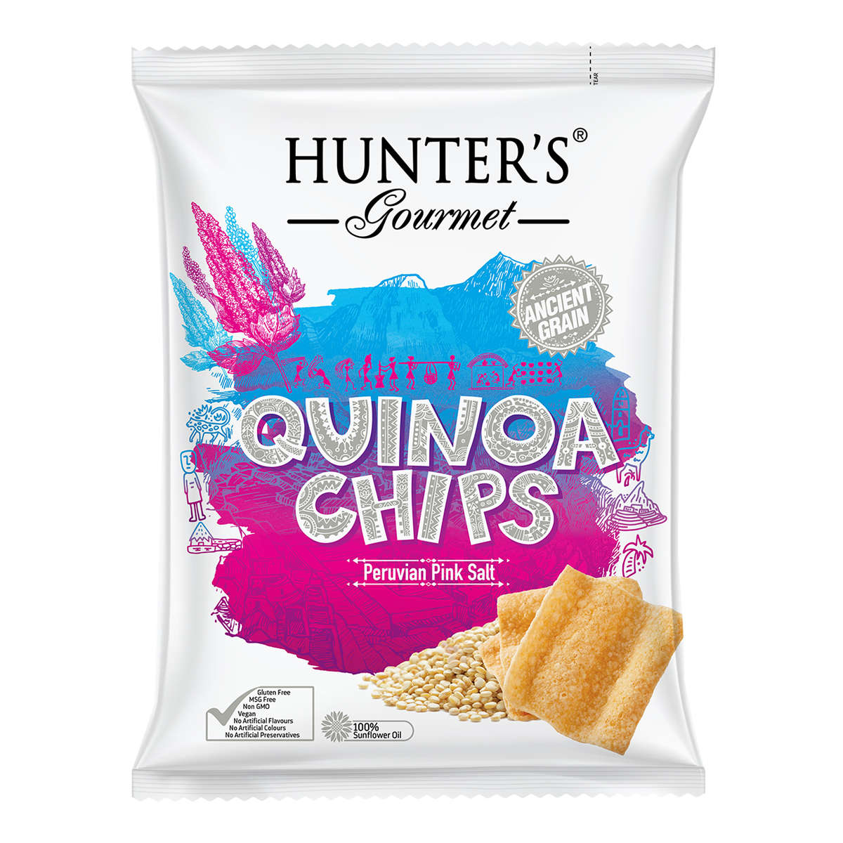 

Чипсы из киноа Hunter's Gourmet с перуанской розовой солью 75 г, Объединенные Арабские Эмираты