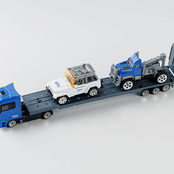 Набор машинок металлических: автовоз-пикап, эвакуатор, полиция ТМ Пламенный мотор