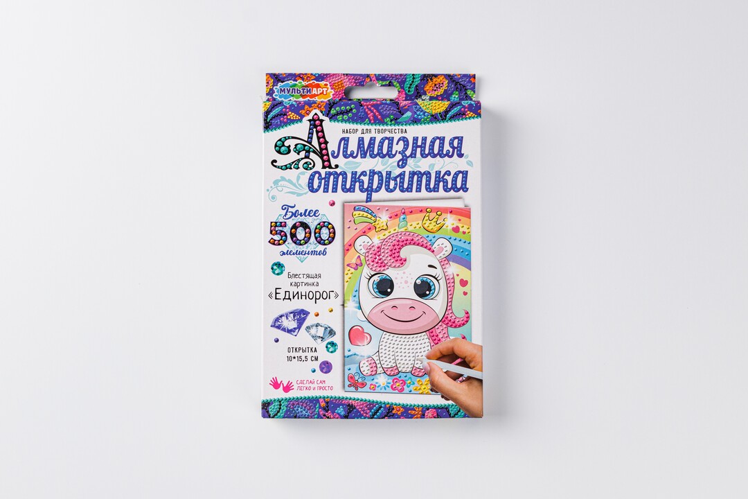 

Набор для творчества Мульти Арт Алмазная мозаика-открытка Единорожек 10x15 см