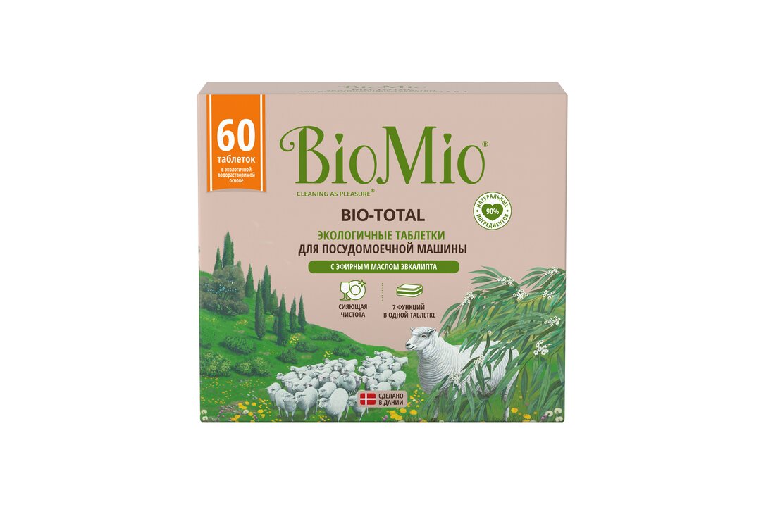 

Таблетки для посудомоечных машин BioMio Bio-total 7 в 1 с эфирным маслом эвкалипта, 60 шт