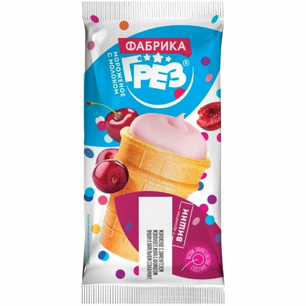 Мороженое Фабрика Грез с ароматом вишни в вафельном стаканчике 12% 70 г