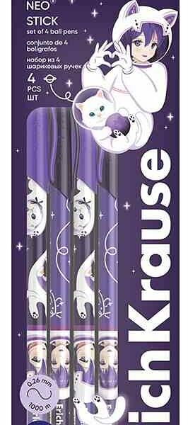 Набор ручек шариковых ErichKrause Space Anime, 4 шт., 0,7 мм