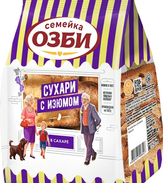 Сухари Семейка Озби сдобные с изюмом и сахаром 300г