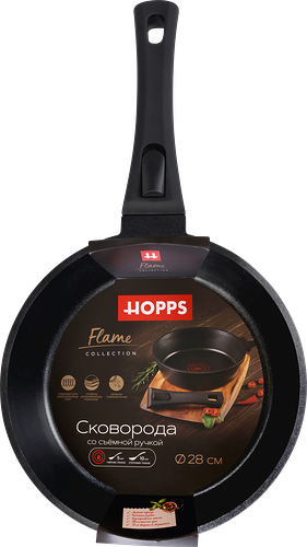 Сковорода HOPPS Flame 28см, с мерником масла, съемная ручка, антипригарное покрытие, литая, индукция