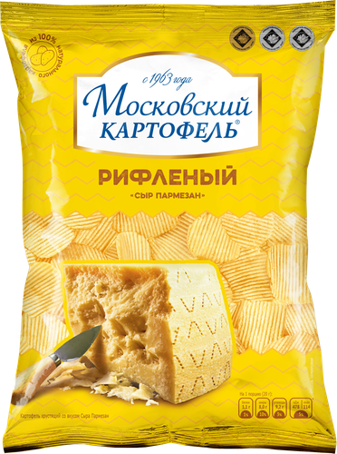 

Чипсы картофельные Московский Картофель рифленые со вкусом сыра Пармезан 120 г