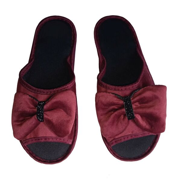 Тапочки домашние женские Siberia Home №70, размер 37, текстиль, бордовый, черный