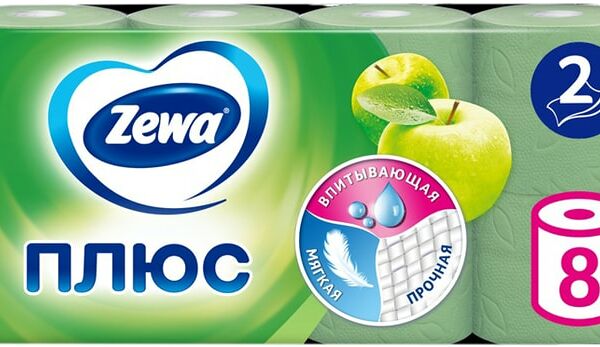 Туалетная бумага Zewa Плюс Яблоко 8 рулонов 2 слоя