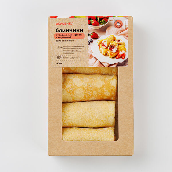 Блинчики замороженные ВкусВилл с творожным муссом и клубникой