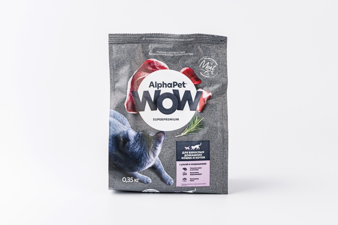 

Сухой корм для кошек Alphapet Wow для домашних Утка и Потрошки 350 г