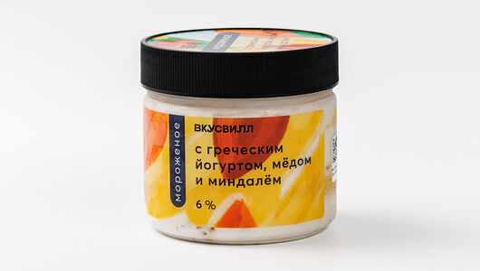 Мороженое Вкусвилл с греческим йогуртом, мёдом и миндалем