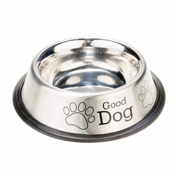 Petmax Миска для собак металл с принтом, резиновое основание 240мл